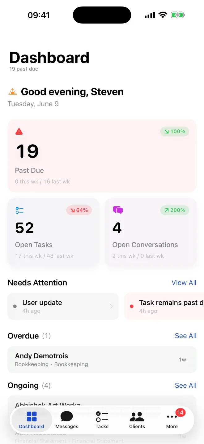Arrive mobile, Dashboard